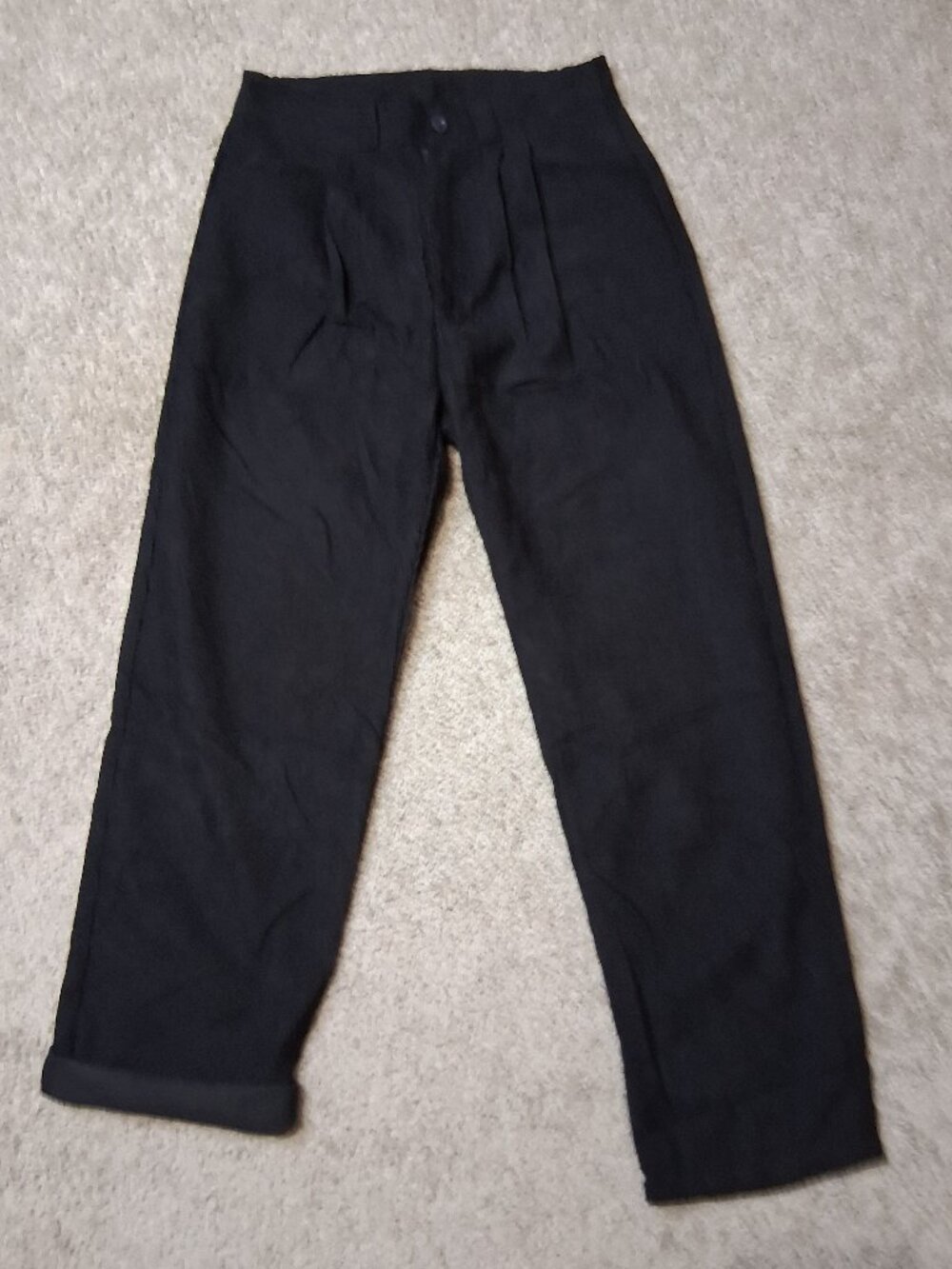 High Rise Pleated Corduroy Pants Black Crop Ankle Taper Size Medium